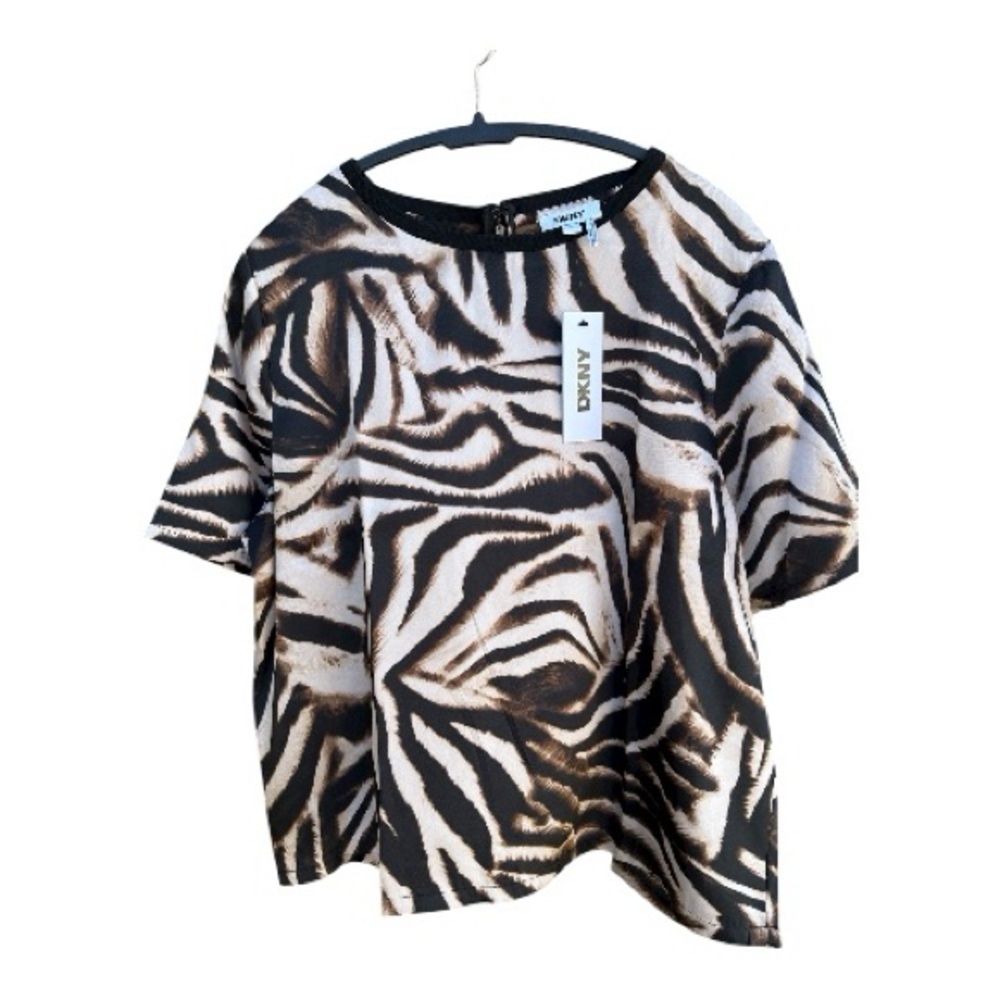 DKNY Zebra Animal Print Short Sleeve Top XL NWT Y2K Mob Wife Statement - Picture 2 of 9